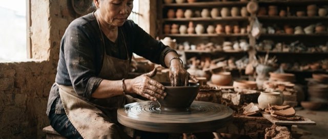 Ảnh minh họa: người thợ gốm bên bàn xoay
